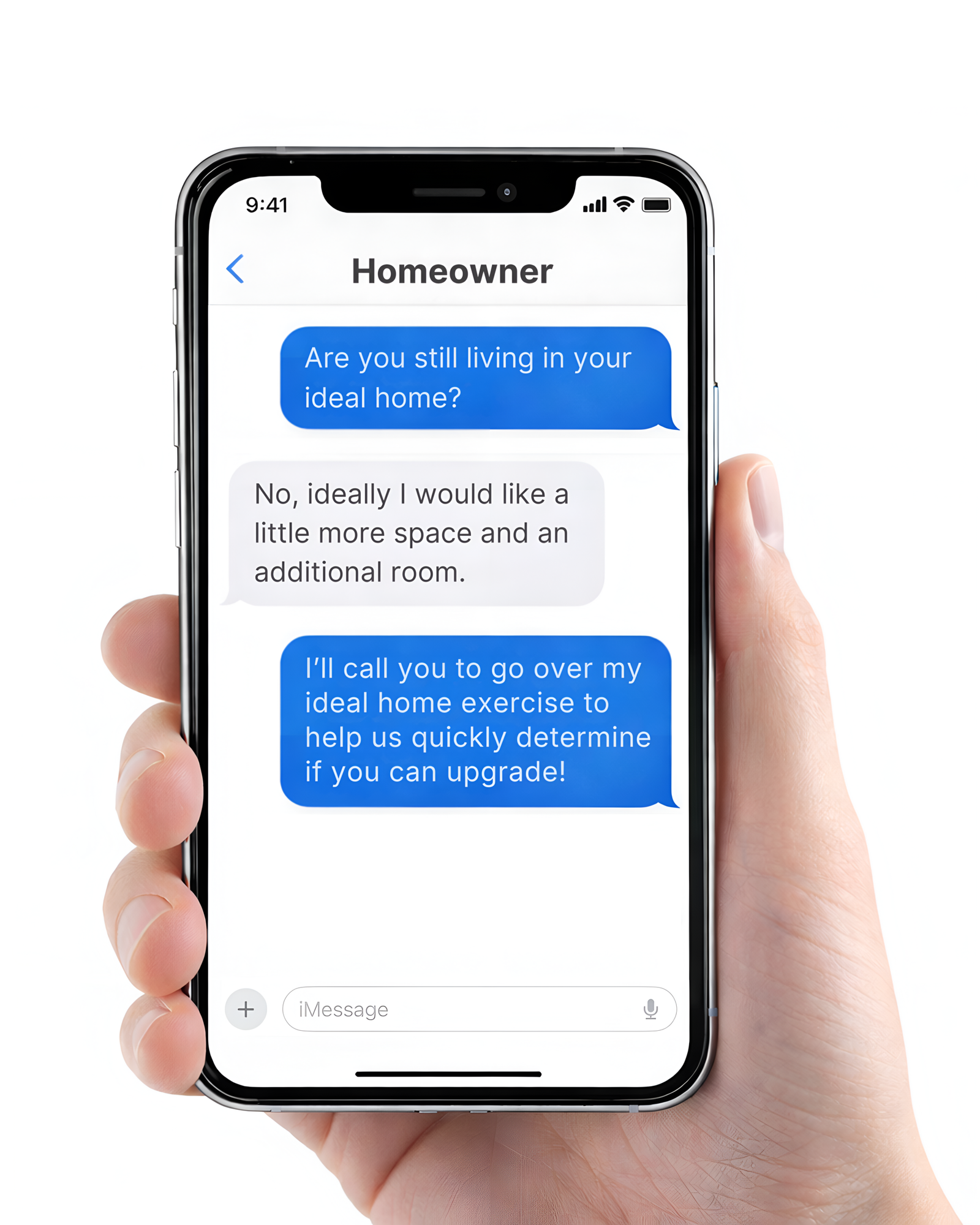 Text conversation about an ideal home on an iPhone